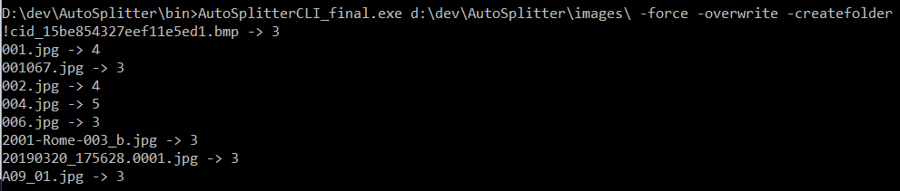AutoSplitter command line mode processes pre-scanned images - auto cropped to individual files